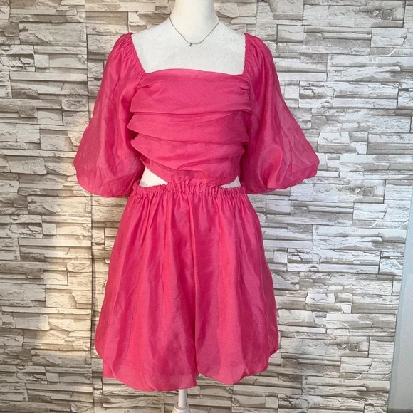 A New Day Puff Short Sleeve Cut Out Bubble A-Line Dress BARBIE PINK - Picture 3 of 13